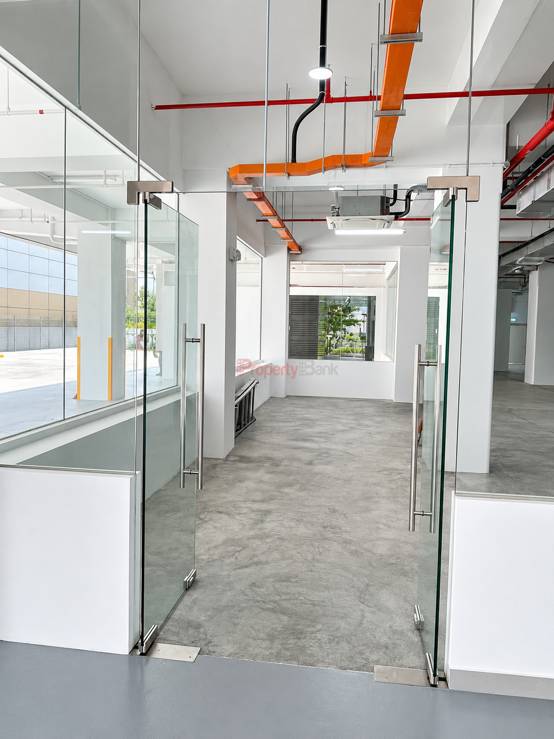 Full-glass frontage of the ground-floor canteen